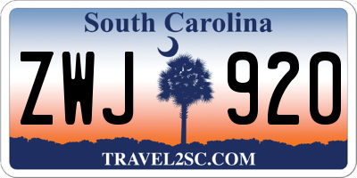SC license plate ZWJ920