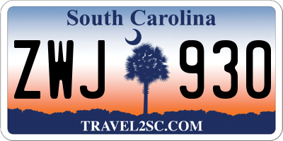 SC license plate ZWJ930