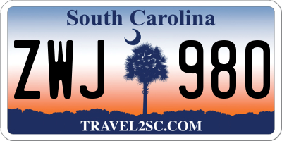 SC license plate ZWJ980