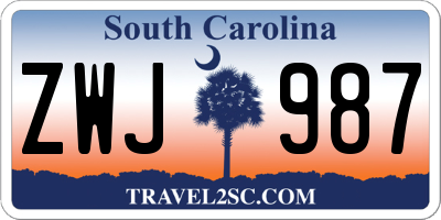 SC license plate ZWJ987