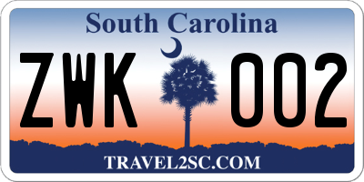 SC license plate ZWK002