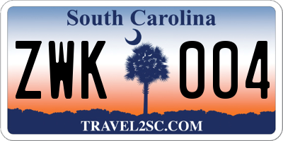 SC license plate ZWK004