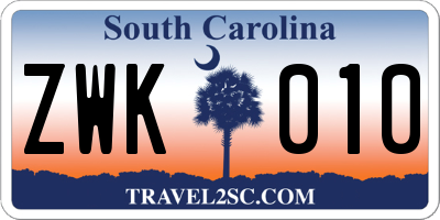 SC license plate ZWK010