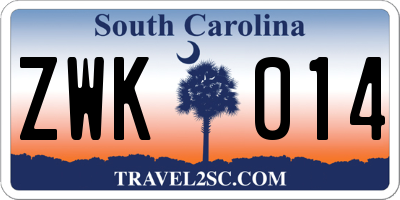 SC license plate ZWK014