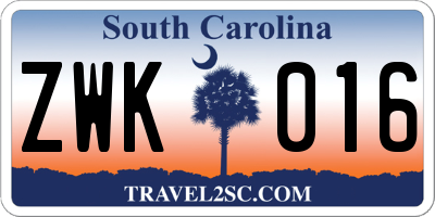 SC license plate ZWK016