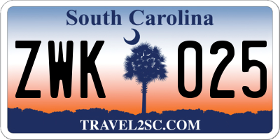 SC license plate ZWK025
