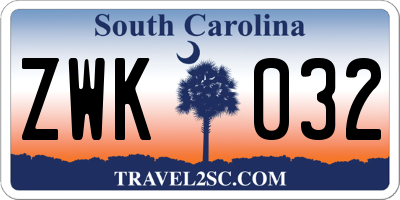 SC license plate ZWK032