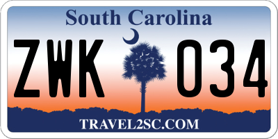 SC license plate ZWK034