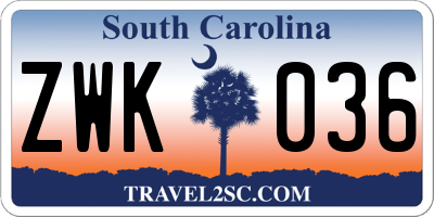 SC license plate ZWK036