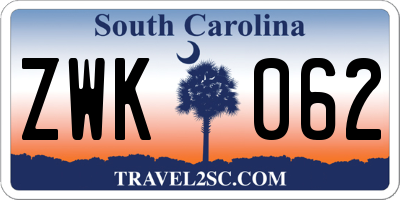 SC license plate ZWK062