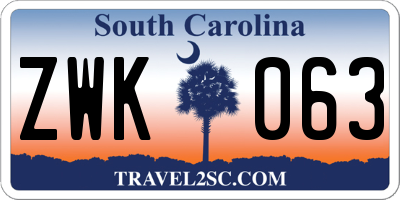 SC license plate ZWK063