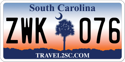 SC license plate ZWK076