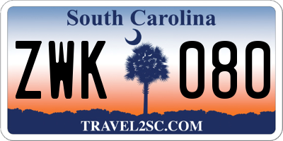 SC license plate ZWK080