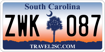 SC license plate ZWK087