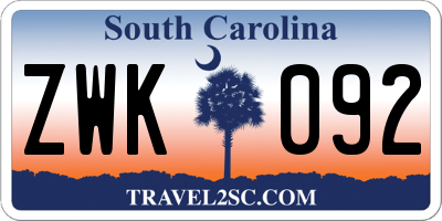 SC license plate ZWK092