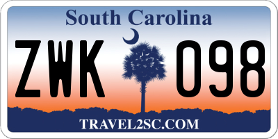SC license plate ZWK098