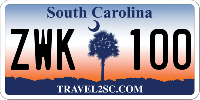 SC license plate ZWK100