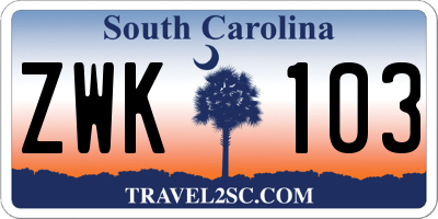 SC license plate ZWK103