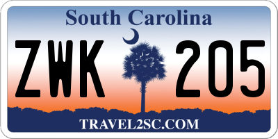 SC license plate ZWK205