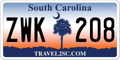 SC license plate ZWK208