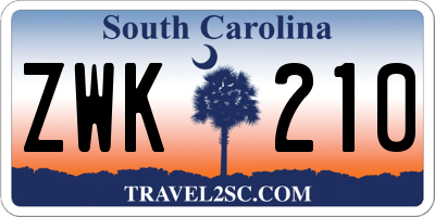 SC license plate ZWK210