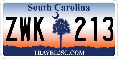 SC license plate ZWK213
