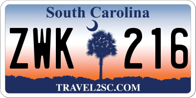 SC license plate ZWK216