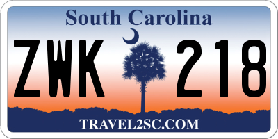 SC license plate ZWK218