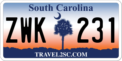 SC license plate ZWK231