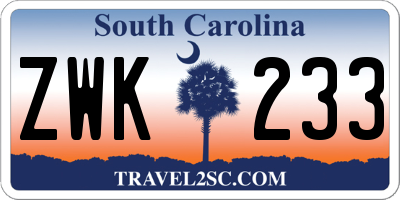 SC license plate ZWK233
