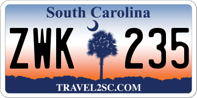SC license plate ZWK235