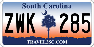 SC license plate ZWK285