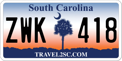 SC license plate ZWK418