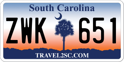 SC license plate ZWK651