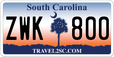 SC license plate ZWK800