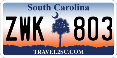 SC license plate ZWK803