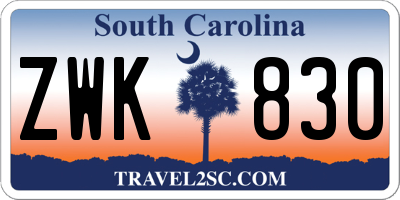 SC license plate ZWK830