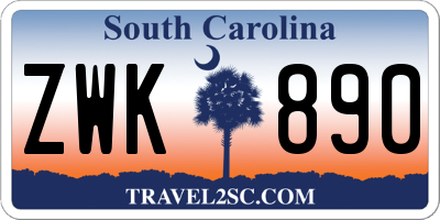 SC license plate ZWK890