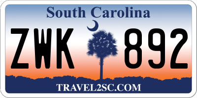 SC license plate ZWK892
