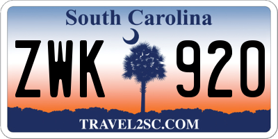 SC license plate ZWK920