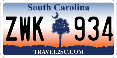 SC license plate ZWK934