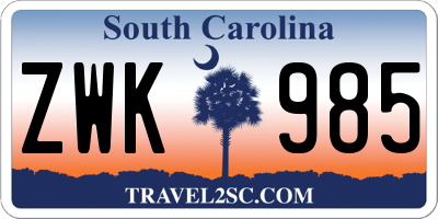 SC license plate ZWK985