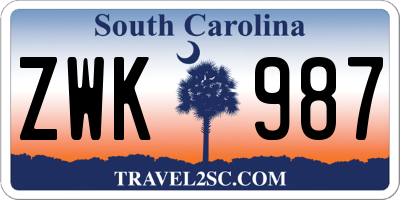 SC license plate ZWK987