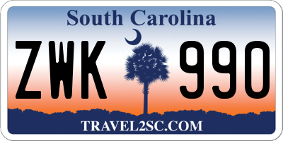 SC license plate ZWK990