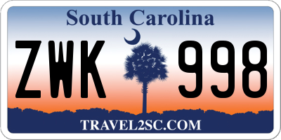 SC license plate ZWK998