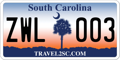 SC license plate ZWL003