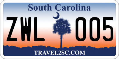 SC license plate ZWL005