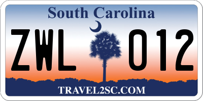 SC license plate ZWL012