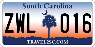 SC license plate ZWL016