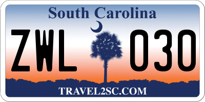 SC license plate ZWL030
